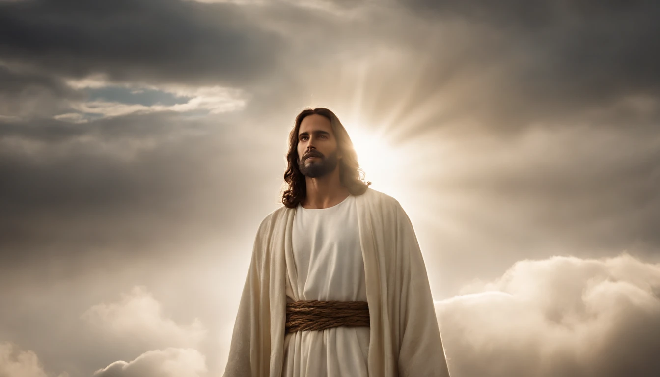 jesus cristo em vestes brancas envolto de luz, An angel high in the sky in the midst of the clouds, Jesus Cristo glorioso, Resurrection, . Arte sacra