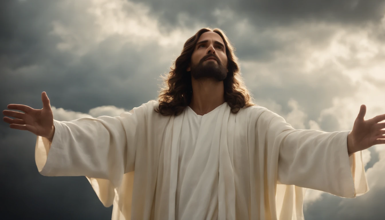 jesus cristo em vestes brancas envolto de luz, An angel high in the sky in the midst of the clouds, Jesus Cristo glorioso, Resurrection, . Arte sacra