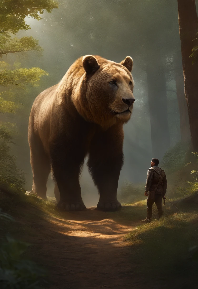 There were many people standing around a giant animal in the field.., Wojtek FUS, Arte conceptual altamente realista, autor：Ryan Barger, autor：Ludwik Konarzewski Jr, autor：Ruanjia, Artista conceptual galardonado, Ismail Inceoglu y Ruan Jia, autor：Wu Zhun Shi Fan, autor：Darryl Zabroki, realistic fantasy illustration