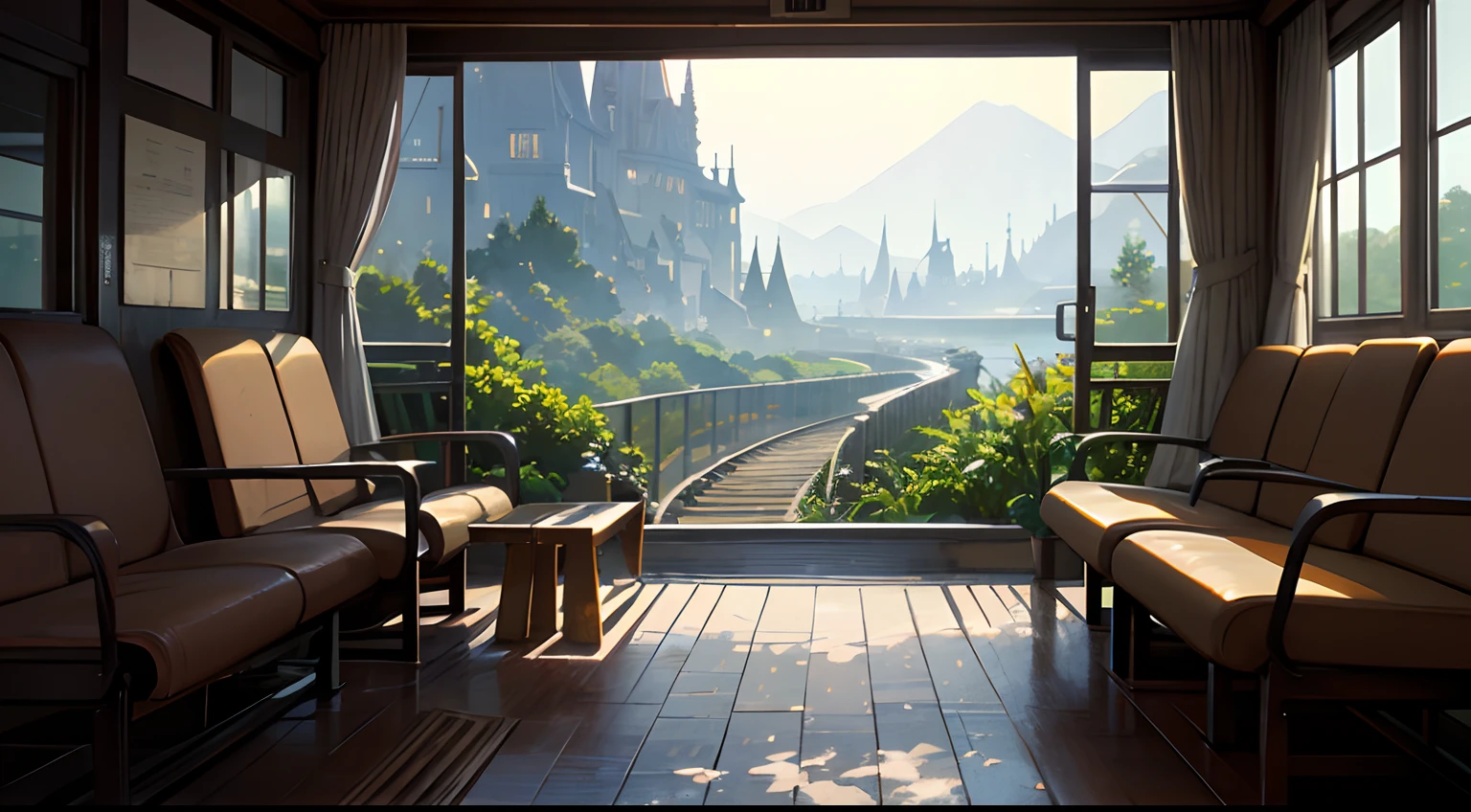 High quality masterpiece ,scenecy,Anime train passing through bodies of water on tracks, Glittering starry sky。Romantic train,Pisif,concept-art,Lofi art style,Reflectors。 By Makoto Shinkai, Lofi art, beautiful anime scenes, Anime landscapes, Detailed scenery —width 672, in the style of makoto shinkai, Makoto Shinkai's style,Detail enhancement