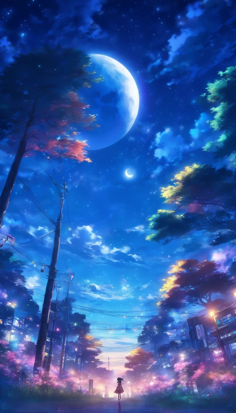 Lovely night view、moonlights、Anime Art Background、There are no people、The tree々、fullmoon