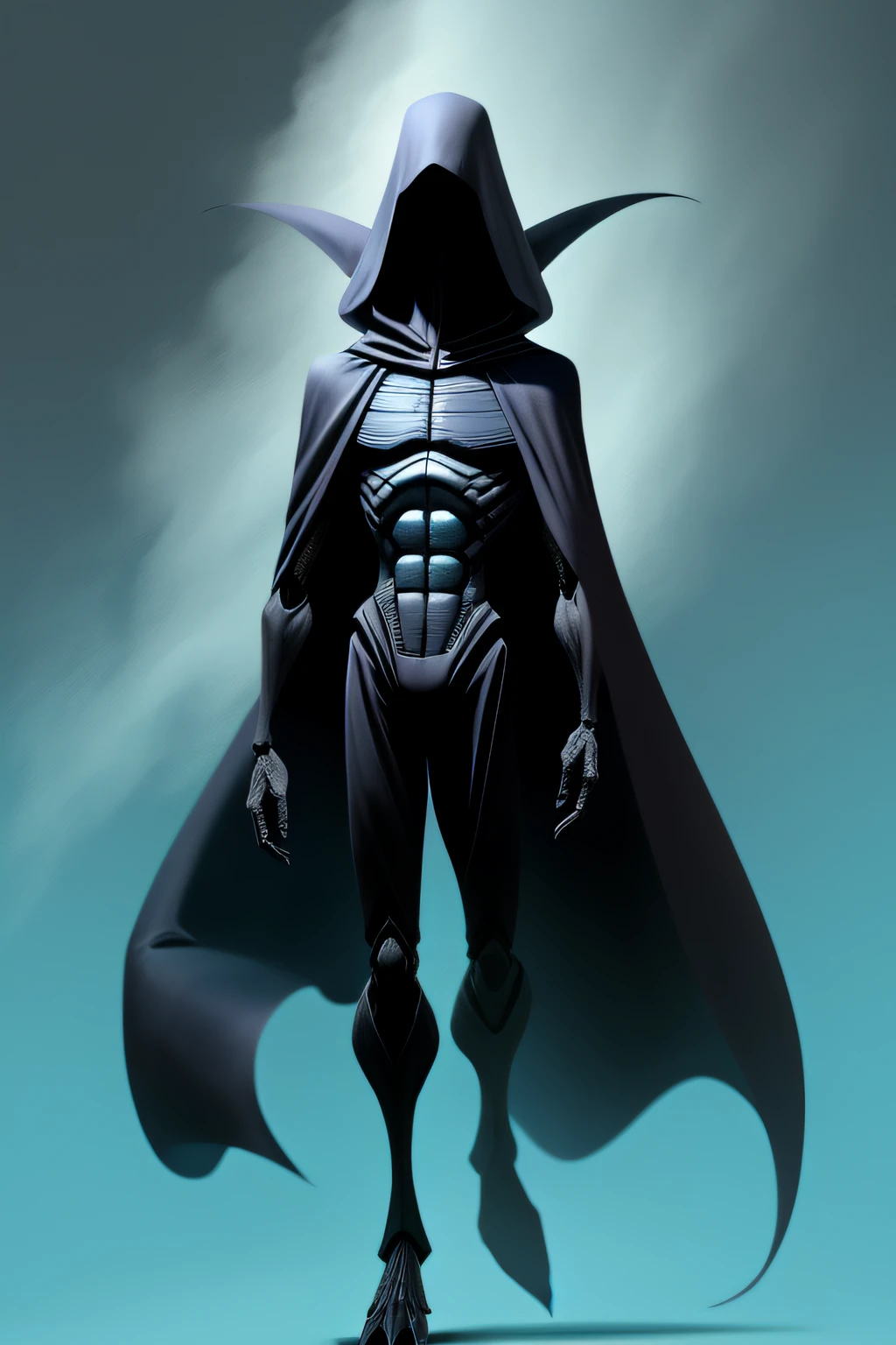 Humanoid alien, 2 meters high, with a long cape