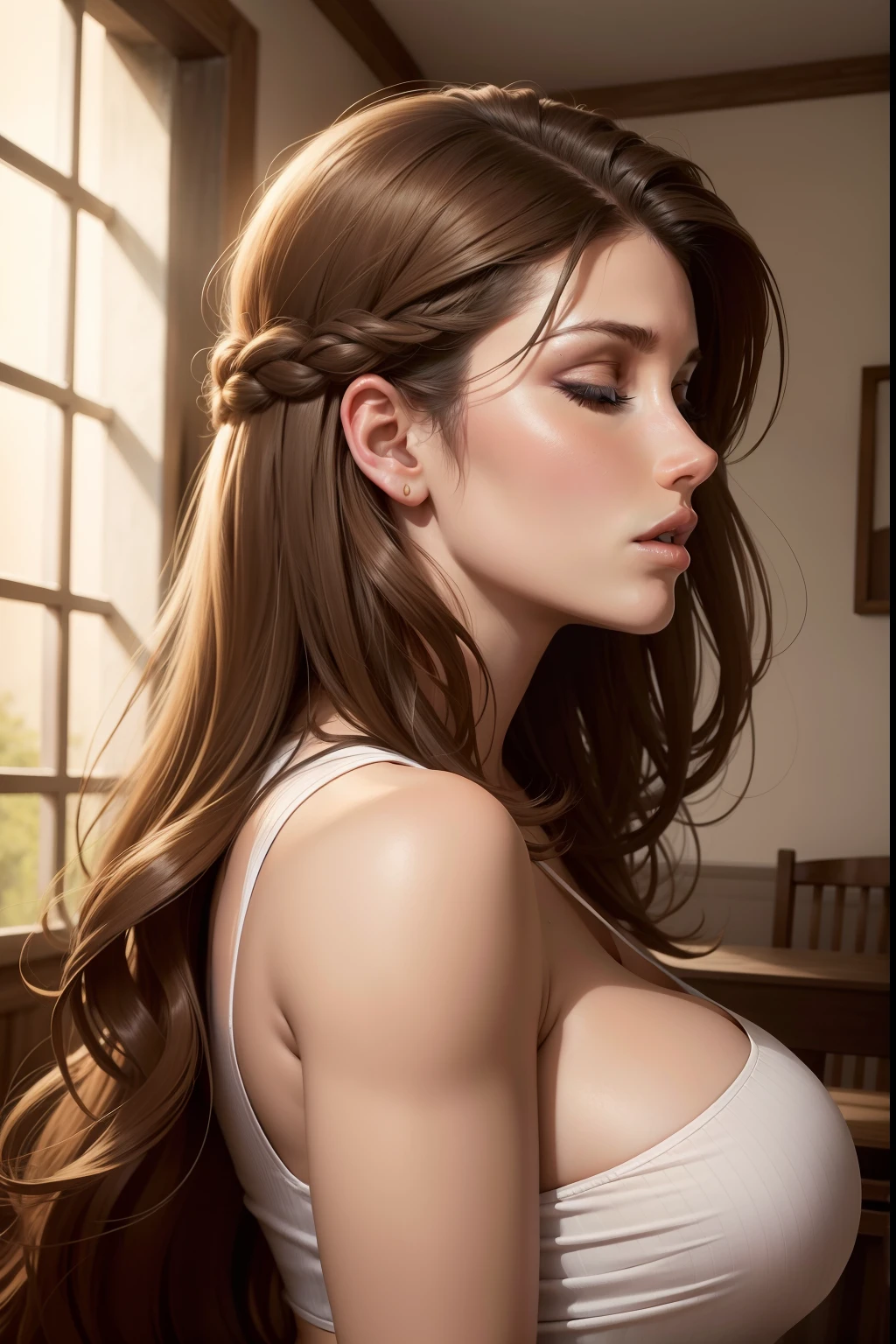 lucy pinder, portrait, profile, mouth wide open, eyes closed, hot