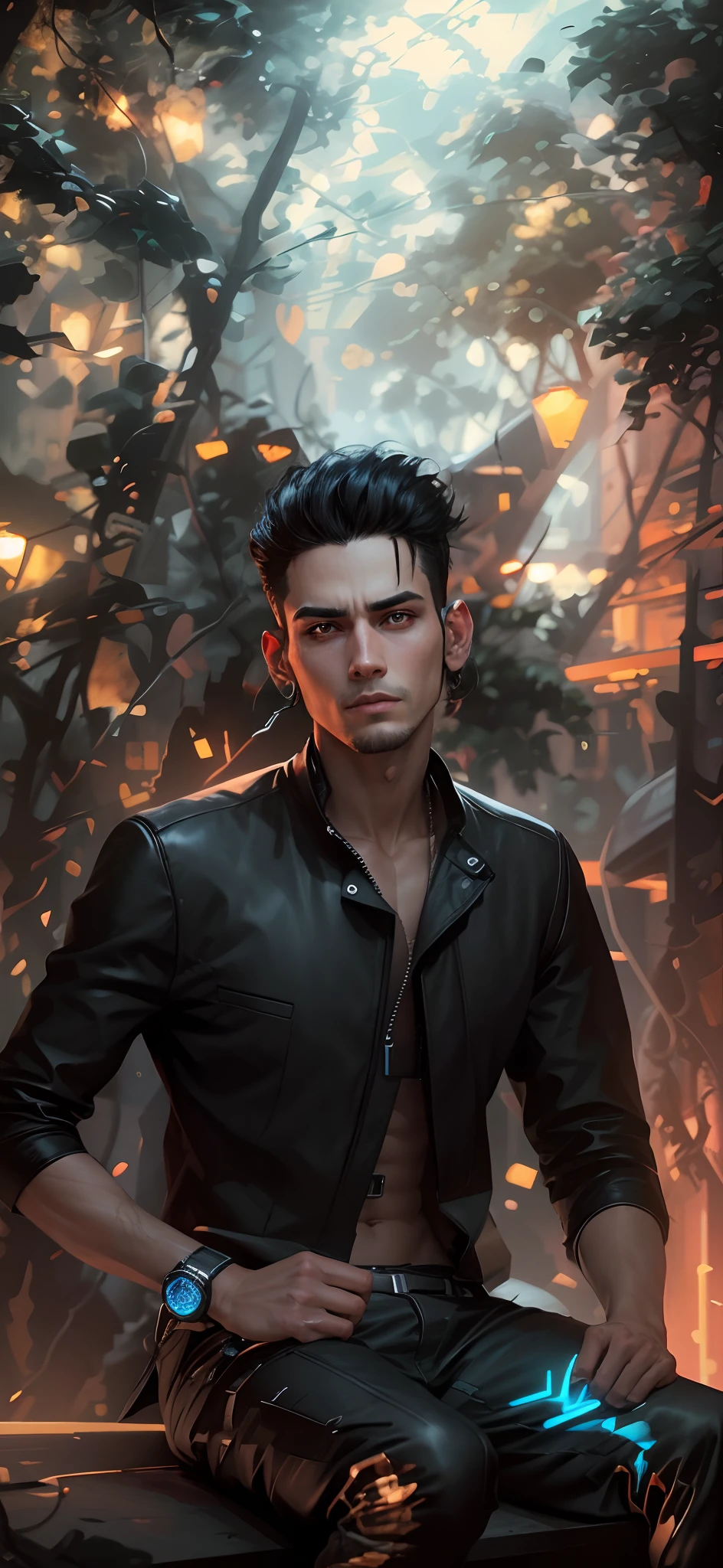 potrait,handsome,cyberpunk style,man,black hair