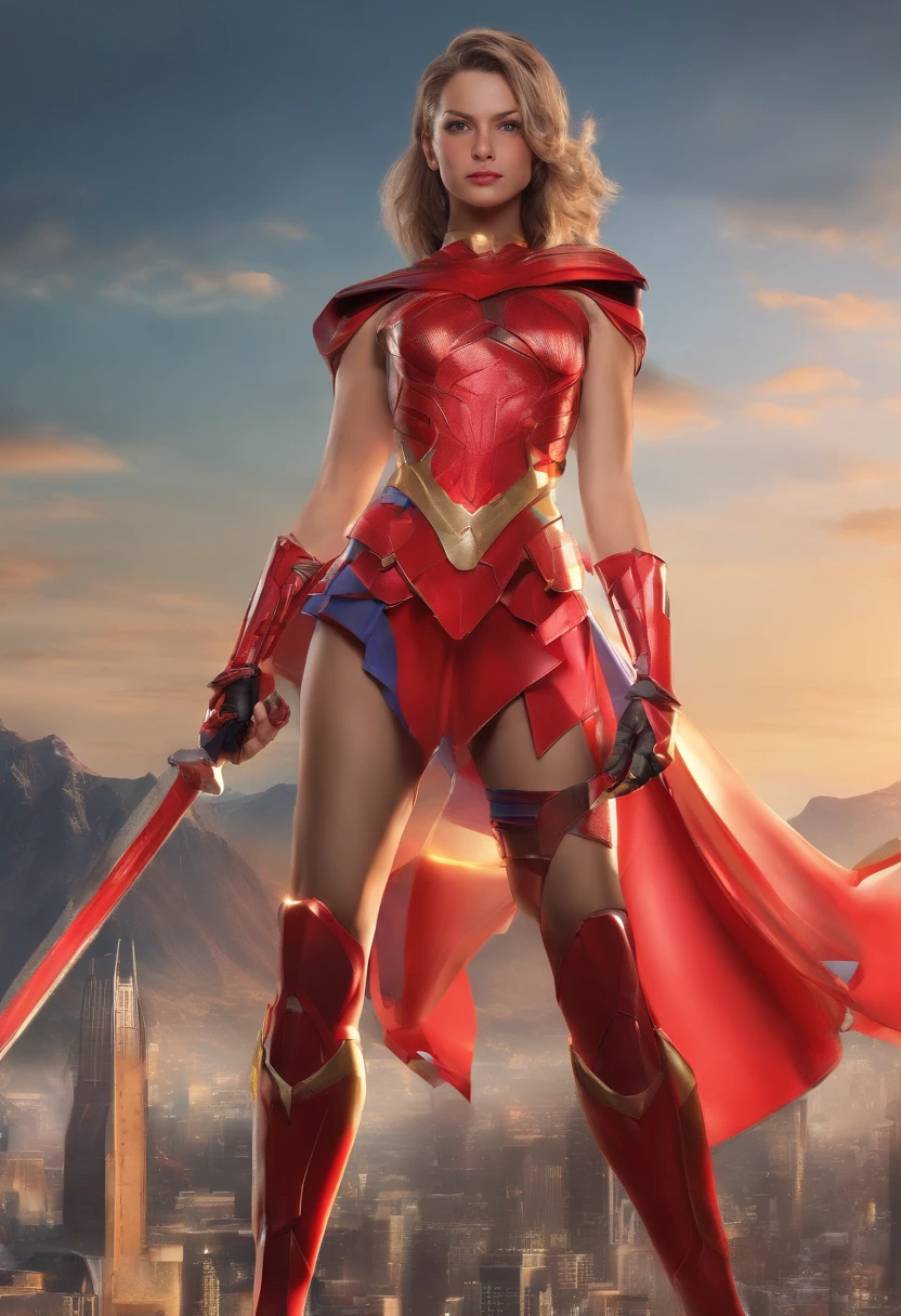superhombre, ojos rojos, cara enojada, capa rasgada, traje rasgado, cuerpos musculosos, Ciudad destruida. traje rojo y azul, banderas destruidas, Ropa rasgada.((8k, Fotos RAW, calidad superior, obras maestras), High Definition RAW color photos professional close-up photos, (realista, fotorrealismo: 1.37), (highest qualityr), (mejores sombras), (mejores ilustraciones),, (( ultra-high-resolution, 8K HD Unified CG Wallpapers, Physical representation, movie lighting), ((foto de cuerpo completo: 1.2)), luz especialmente fuerte,
