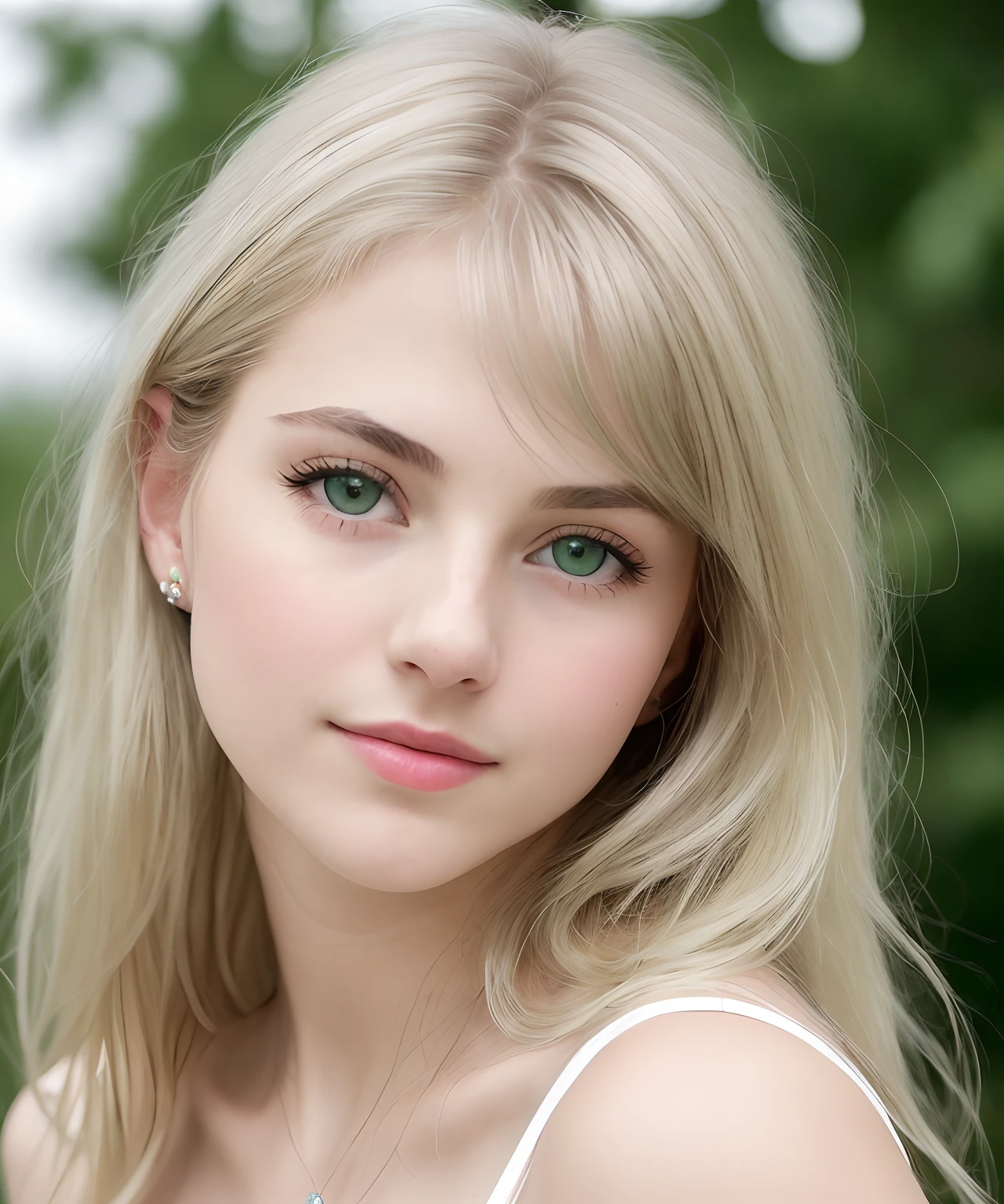 Cute 18 year old woman in Europe、Koshiba wind flower、(((adult appeal)))、(((attractive light green eyes)))、Natural look、Attractive silver hair、Beautiful eyes、(((Perfect beauty)))、Silky ash blonde、Slender body、appealing breasts、smooth lips、light eyebrow、Straight hair、Attractive and beautiful dresses、Natural light、(((no-makeup)))、Cute poses、piercings、blured background、plein air、(((Expression of complex beauty)))、50mm Lens、Photographed by a professional photographer、portlate、Pulling photo