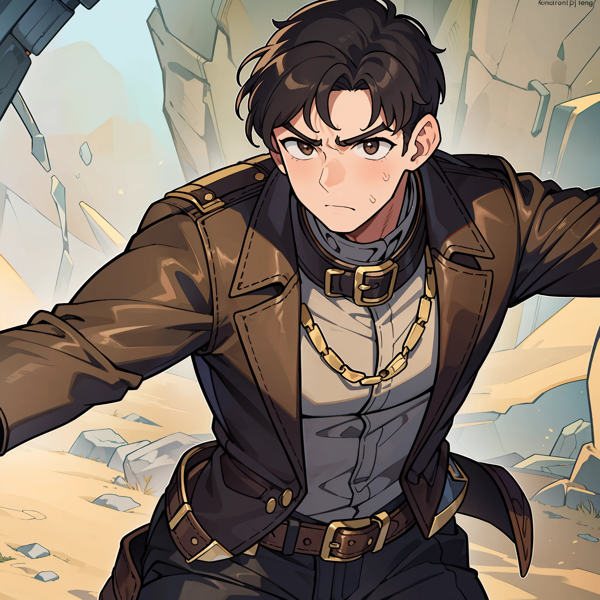 (top quality, masterpiece, detailed), 1boy, Western, adult, furrowed eyebrows, brown leather clothes