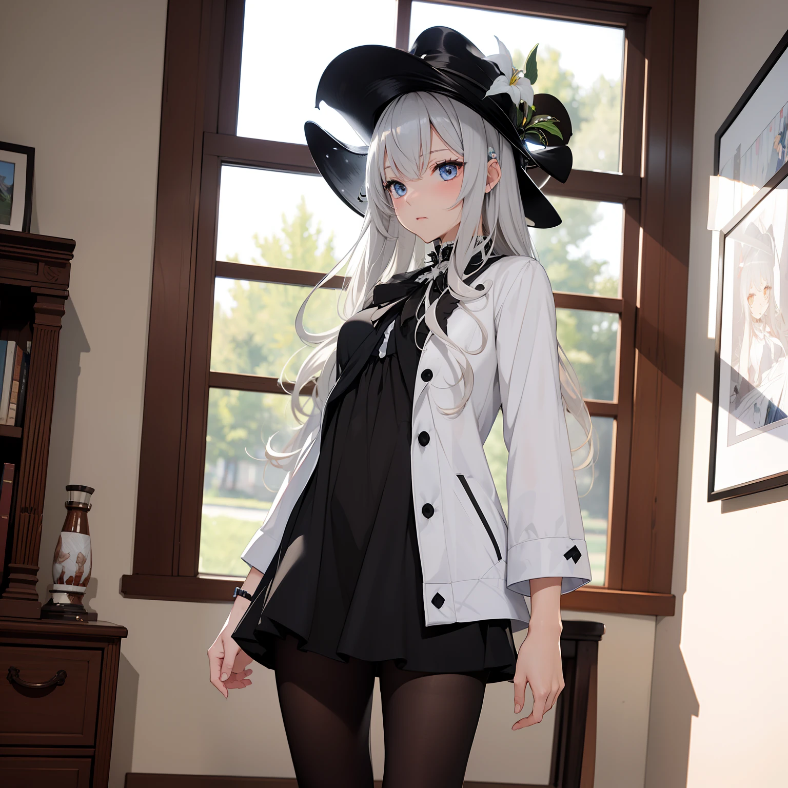 ((Best quality)), ((Masterpiece)), ((Ultra-detailed)), (illustration), (Detailed light),围巾,jaket,Black pantyhose