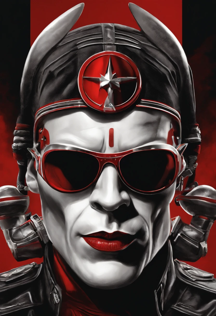 Character concept of a wes borland series illustration | in the style of [rock] art of the [usa ,Los Angeles | red and black  | hyper-realistic, [cool ]core, vivid color schemes