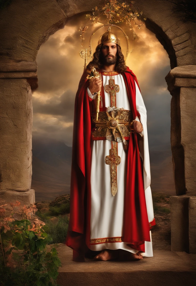 soldado romano segurando uma cruz escrita hoje. Foto realista. Catholic saint. Santo Expedito. Homem bonito, soldado bonito.