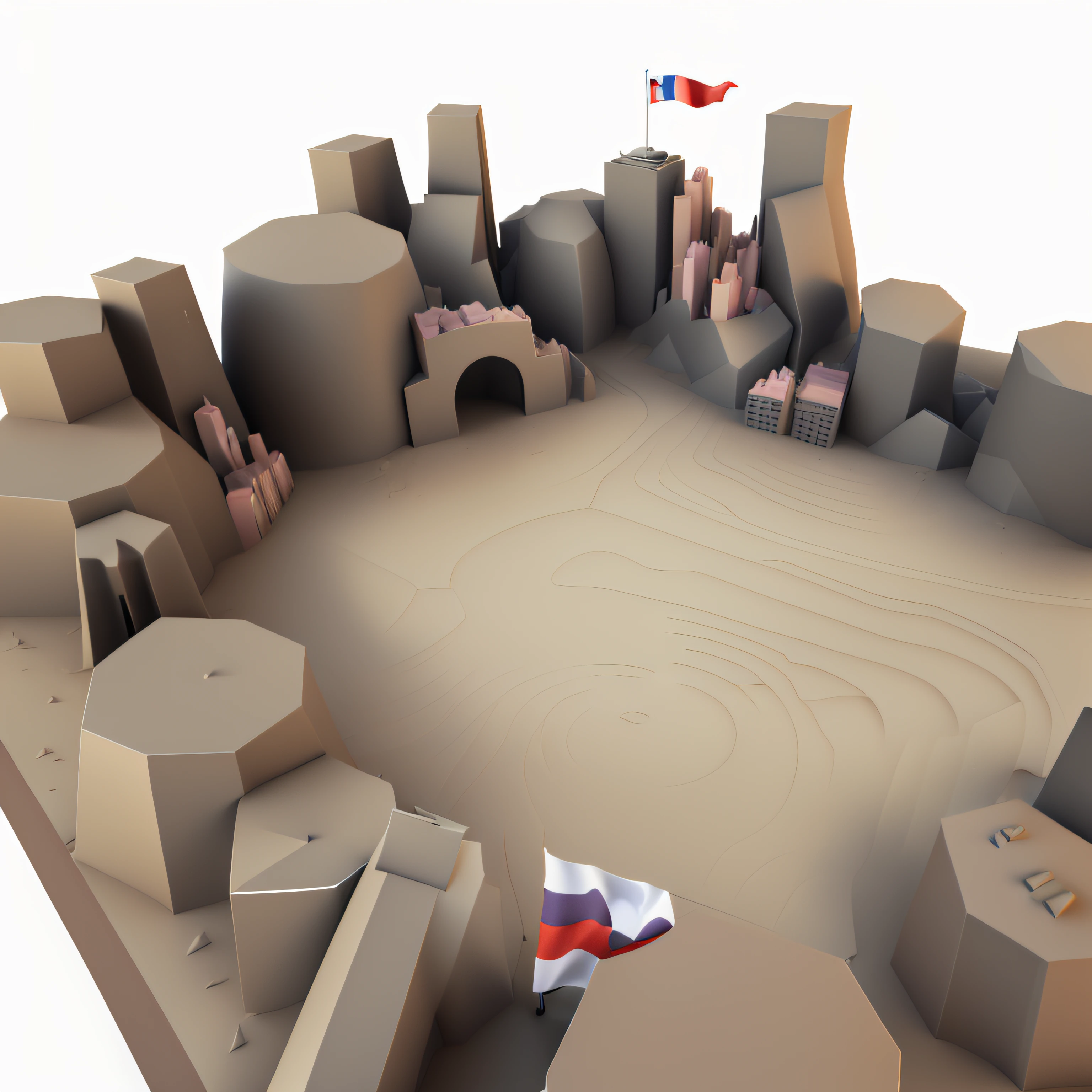 There is a 3D image of a city with a flag in the middle, 3 d stylize scene, 3d rendering stylized, stylized as a 3d rendering, 3 d render stylized, 3D estilizado, Baixo - modelo Poly 3D, arte lowpoly de alta qualidade, Ativo do jogo, a low poly rendering, Modelo 3D Low Poly