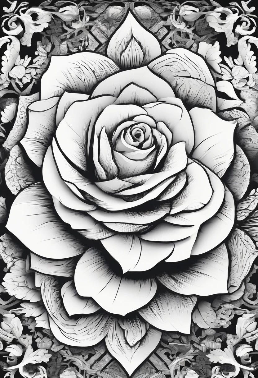Best quality, black and white rose flower, fine ink line art, comic style, beautiful line art, black and white comic style, manga style, manga art style, pencil and ink drawing (1.1), black and white coloring.
