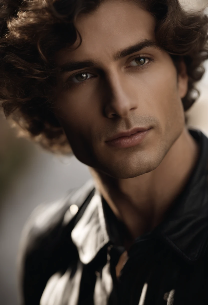 "Sensuous Shadows: Patrick Demarchelier's Enigmatic Gaze" - Immerse yourself in sensuous shadows with an extreme close-up that highlights striking eyes and short curly brown hair . Patrick Demarchelier's mastery of light and shadow adds depth to his masculine allure in this dramatic composition. Captured with a Fujifilm GFX 100S and a Fujinon GF 63mm f/2.8 R WR lens --ar 9:16 --s 350 --c 10 --style raw
