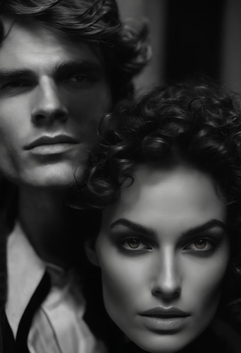 "Sensuous Shadows: Patrick Demarchelier's Enigmatic Gaze" - Immerse yourself in sensuous shadows with an extreme close-up that highlights striking eyes and short curly brown hair . Patrick Demarchelier's mastery of light and shadow adds depth to his masculine  allure in this dramatic composition. Captured with a Fujifilm GFX 100S and a Fujinon GF 63mm f/2.8 R WR lens --ar 9:16 --s 350 --c 10 --style raw