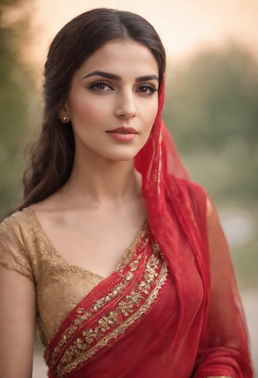 arafed woman in a red and gold shawl and a red dress, middle eastern skin, beautiful arab woman, young middle eastern woman, beautiful iranian woman, arabian beauty, middle eastern, mid shot portrait, detailed face of an arabic woman, 7 0 mm portrait, portrait shot, close - up portrait shot, close up portrait shot, photo of a beautiful woman