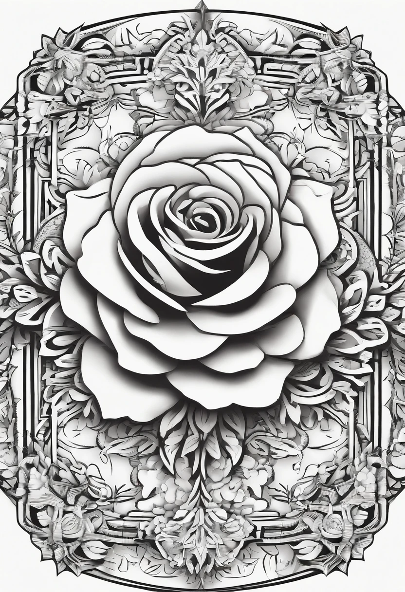 Best quality, black and white rose flower, fine ink line art, comic style, beautiful line art, black and white comic style, manga style, manga art style, pencil and ink drawing (1.1), black and white coloring, blank background.