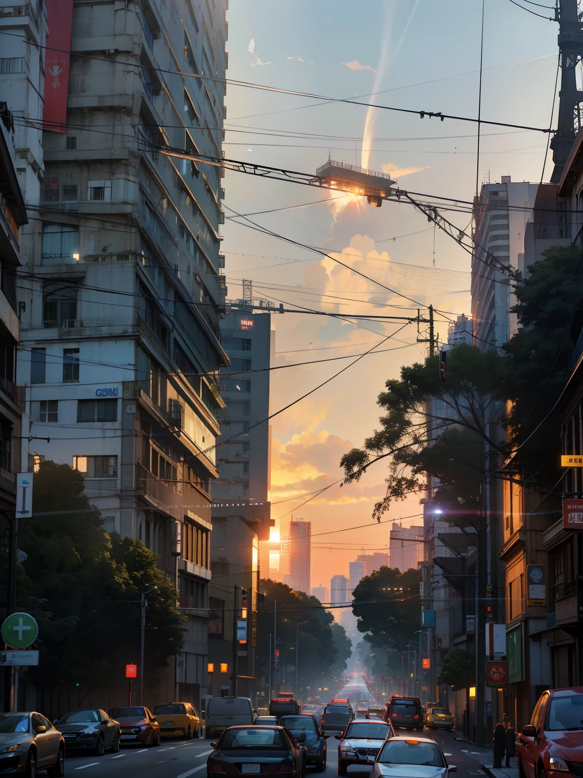 Descreva uma cidade real, o Rio de Janeiro, em um dia ensolarado, with skyscrapers and elegant buildings on one side, e uma favela do Brasil do outro poste. Na cena, there is a car present. A foto foi tirada em formato RAW, 8k UHD, e apresenta alta qualidade, with film grain, using a Fujifilm XT3 camera. Ademais, a cena foi representada em pintura digital, Achieving the best possible quality. Hyper-realistic 3D rendering has an ultra-detailed detail factor of 1.14 and a film effect with a value of 0.55." sem seres humano