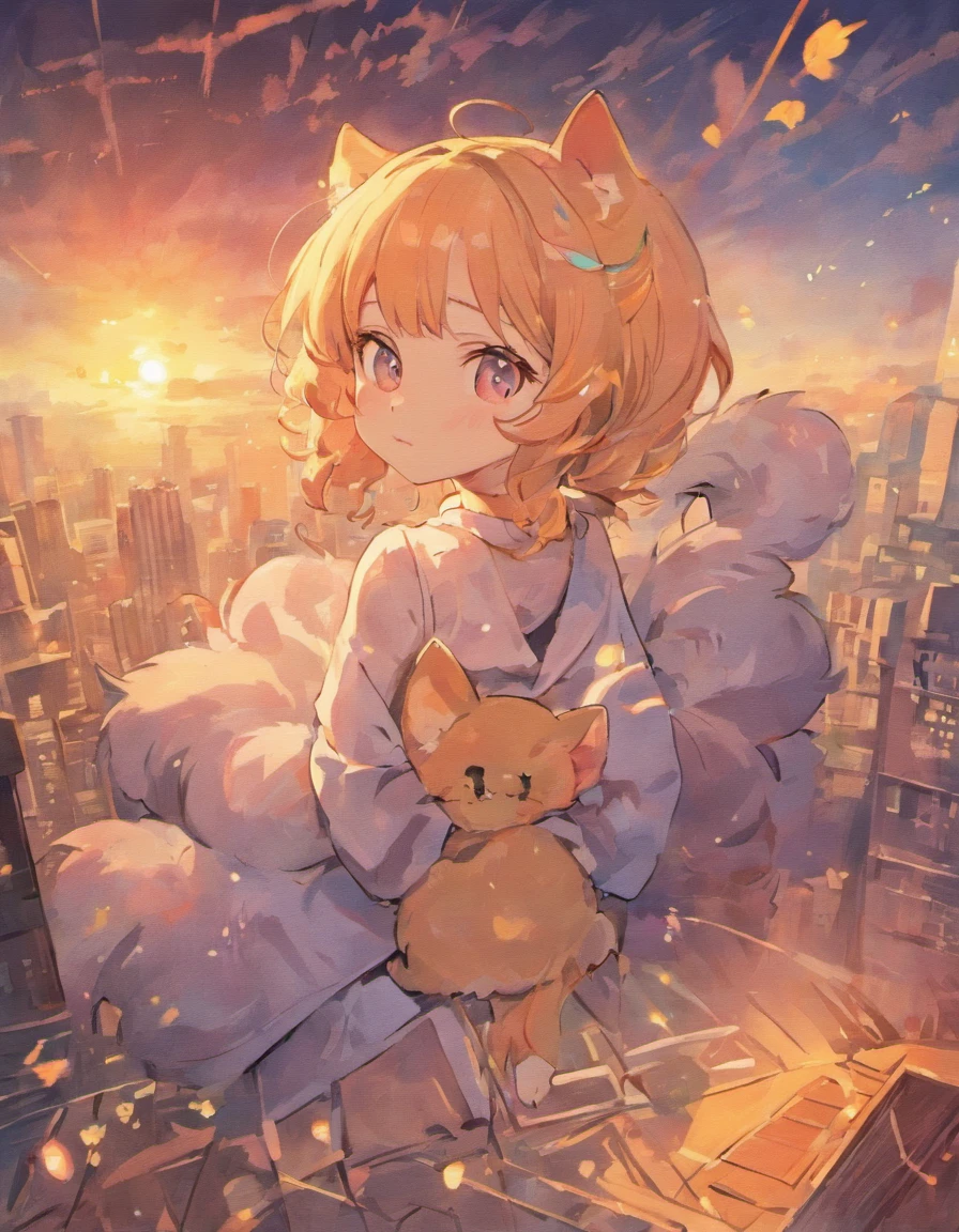 Cats((Stay with the cat1.5))、full body Esbian、girl with、Longhaire((rainbow-colored hair))
(PastelColors:1.5)、(Cute illustration:1.5)、(watercolor paiting:1.2)、Sun flower、blue-sky