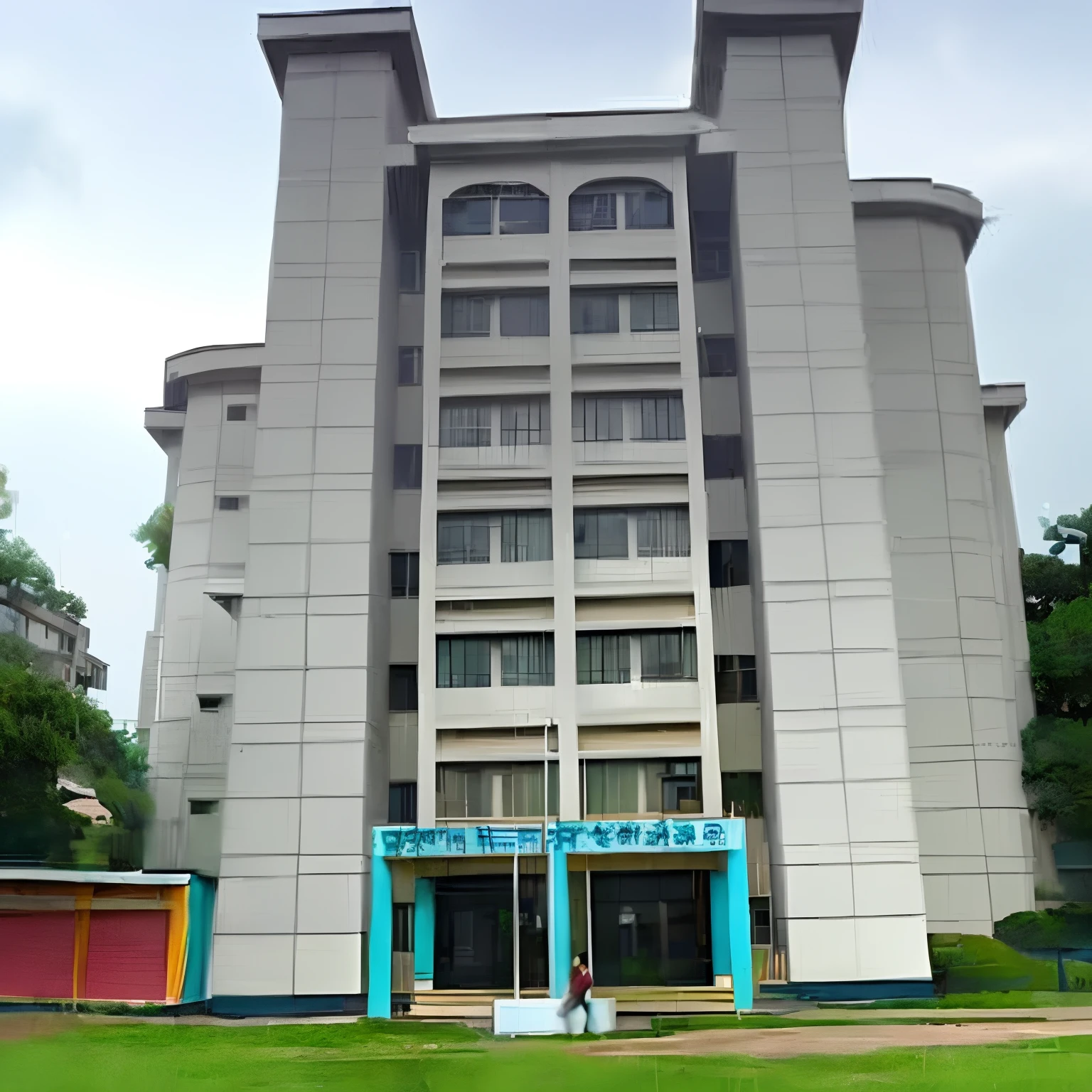 (best quality, high-res, photorealistic:1.37), anime school, colorful, vibrant, energetic, diverse students, detailed character designs, lively atmosphere, dynamic poses, cheerful expressions, traditional school uniforms, modern school building, cherry blossom trees, bright sunlight, vivid blue sky