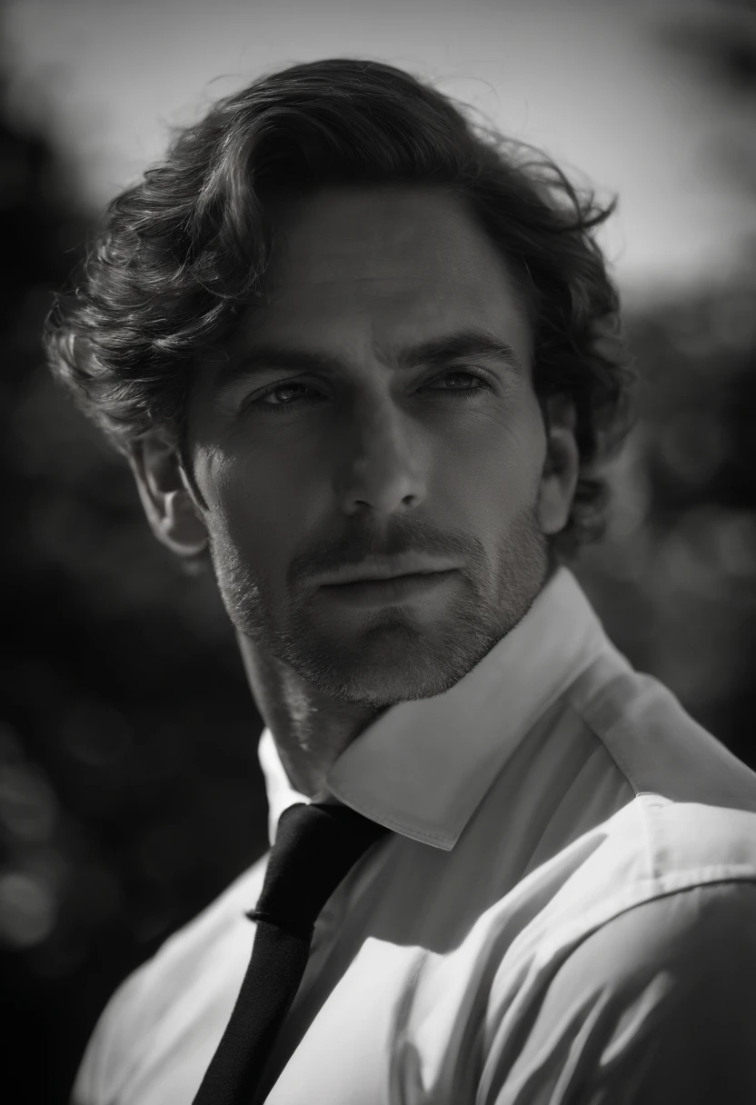 mbres sensuelles: The Handsome Enigmatic Look - Immerse yourself in sensual shadows with an extreme close-up that highlights striking and short eyes, curly short brown hair, (shaven:1.3), (40 ans:1.3). The mastery of light and shadow adds depth to its masculine aspect in this dramatic composition....... Captured with a Fujifilm GFX 100S and a Fujinon GF 63mm f/2.Objectif 8 R WR --ar 9:16 --s 350 --c 10 --style brut