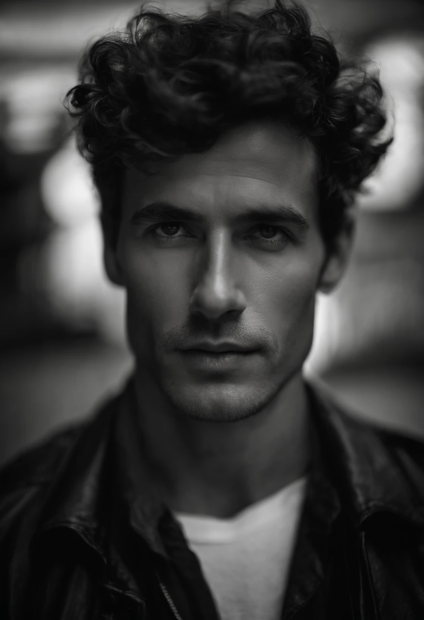 mbres sensuelles: The Handsome Enigmatic Look - Immerse yourself in sensual shadows with an extreme close-up that highlights striking and short eyes, curly short brown hair, (shaven:1.3), (40 ans:1.3). The mastery of light and shadow adds depth to its masculine aspect in this dramatic composition....... Captured with a Fujifilm GFX 100S and a Fujinon GF 63mm f/2.Objectif 8 R WR --ar 9:16 --s 350 --c 10 --style brut