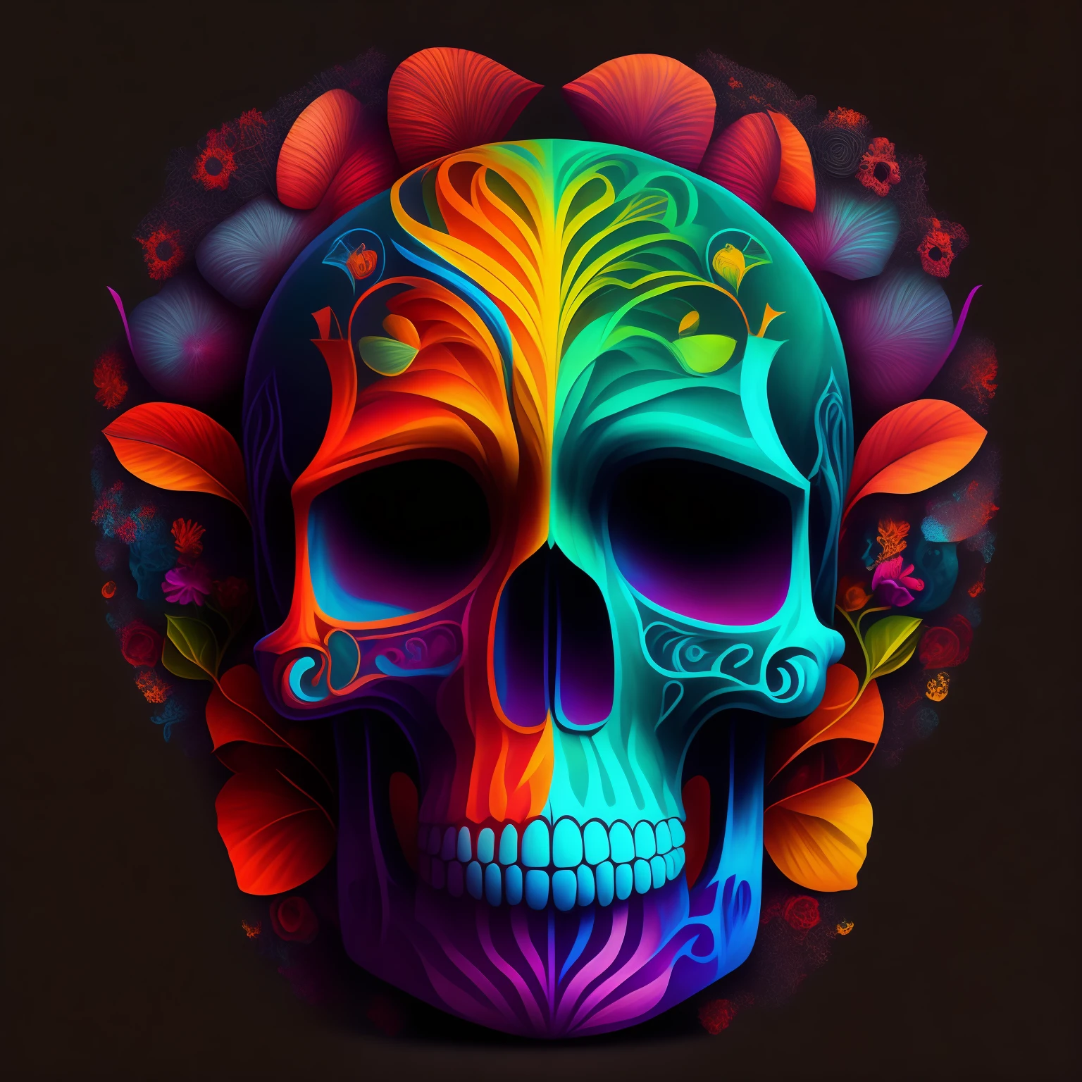 Hay dos calaveras que llevan gafas de sol y una lleva corbata, Colorful illustration, half skull half face, pintura de calavera, Arte LGBT, skull design for a rock band, La vida y la muerte se mezclan, in digital illustration style, Esqueleto de ska y novia, Arte de camiseta multicolor, Estilo Alex Gray, Viaje LSD, skulls, Estilo Dark Psychedelia