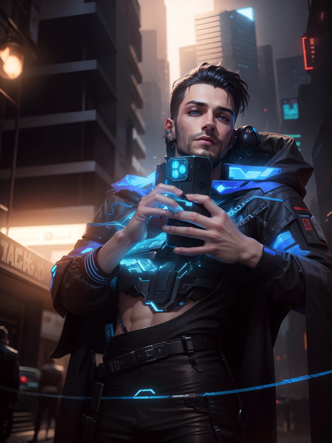 Change background cyberpunk handsome boy, realistic face, 8k, ultra realistic,