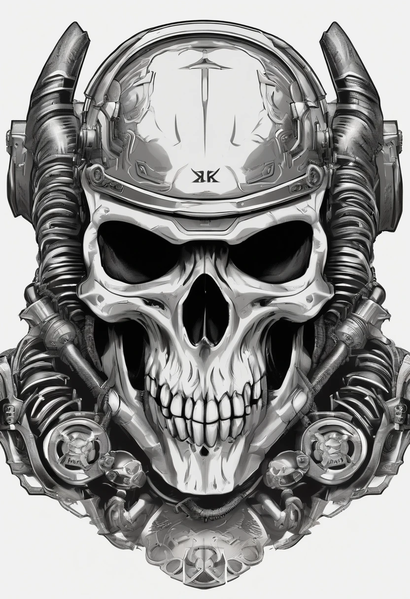 a skull with a helmet and a helmet on it, doom eternal art style, striking detailed artstyle, heavy metal art style, stylized cyberpunk minotaur logo, heavy metal tshirt design, doom inspired, detailed game art, of spiked gears of war skulls, darksiders art style, ultra detailed game art, style of hydro74, by Android Jones