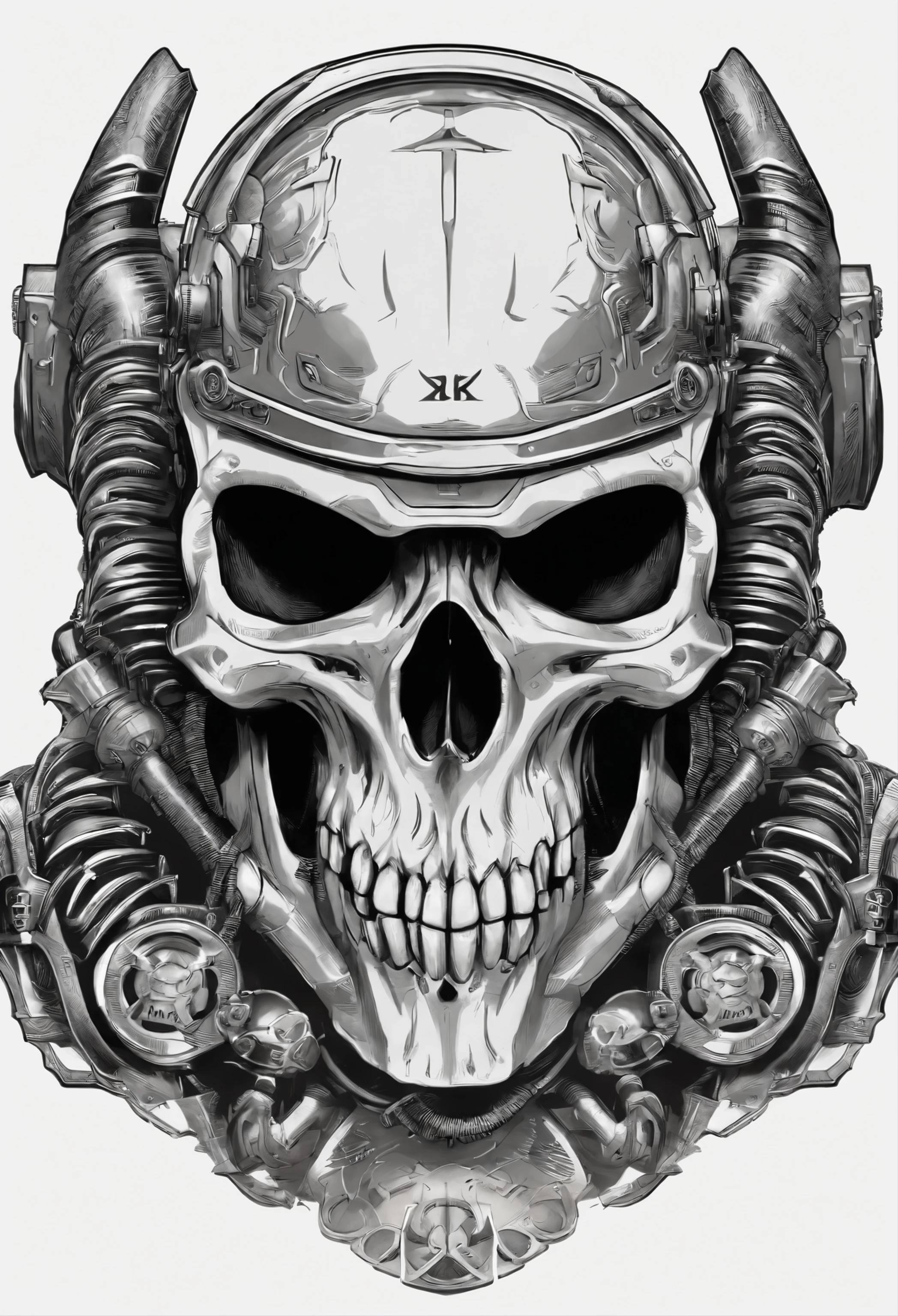 a skull with a helmet and a helmet on it, doom eternal art style, striking detailed artstyle, heavy metal art style, stylized cyberpunk minotaur logo, heavy metal tshirt design, doom inspired, detailed game art, of spiked gears of war skulls, darksiders art style, ultra detailed game art, style of hydro74, by Android Jones