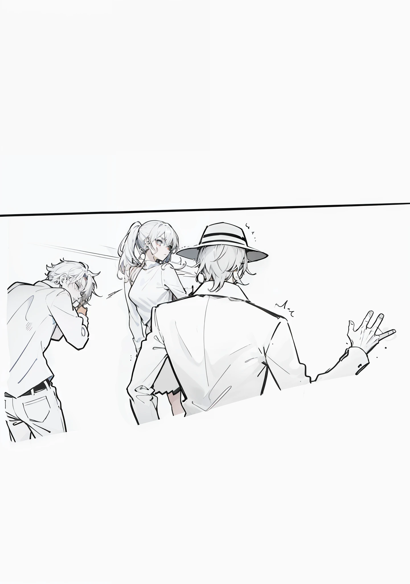 3 personagens, Armado, dynamic scene, melhor qualidade, manga style art