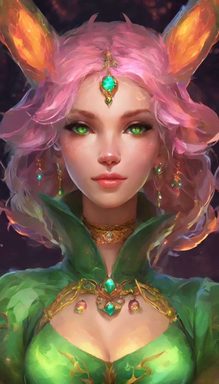 (masterpiece 8k, best quality: 1.2) Niji Slime, kawaii, anime, flat colors, cel shaded, horror theme, horror make_up, halloween, flames, 1girl, looking at viewer, smile, short hair, jewelry, earrings, choker, necklace, makeup, black choker, piercing, green_lipstick, portrait, green_hair, side lighting, neon lighting, rim lighting, specular highlights, ray tracing, quixel megascan, photon mapping, 3d work, volumetric lighting,
