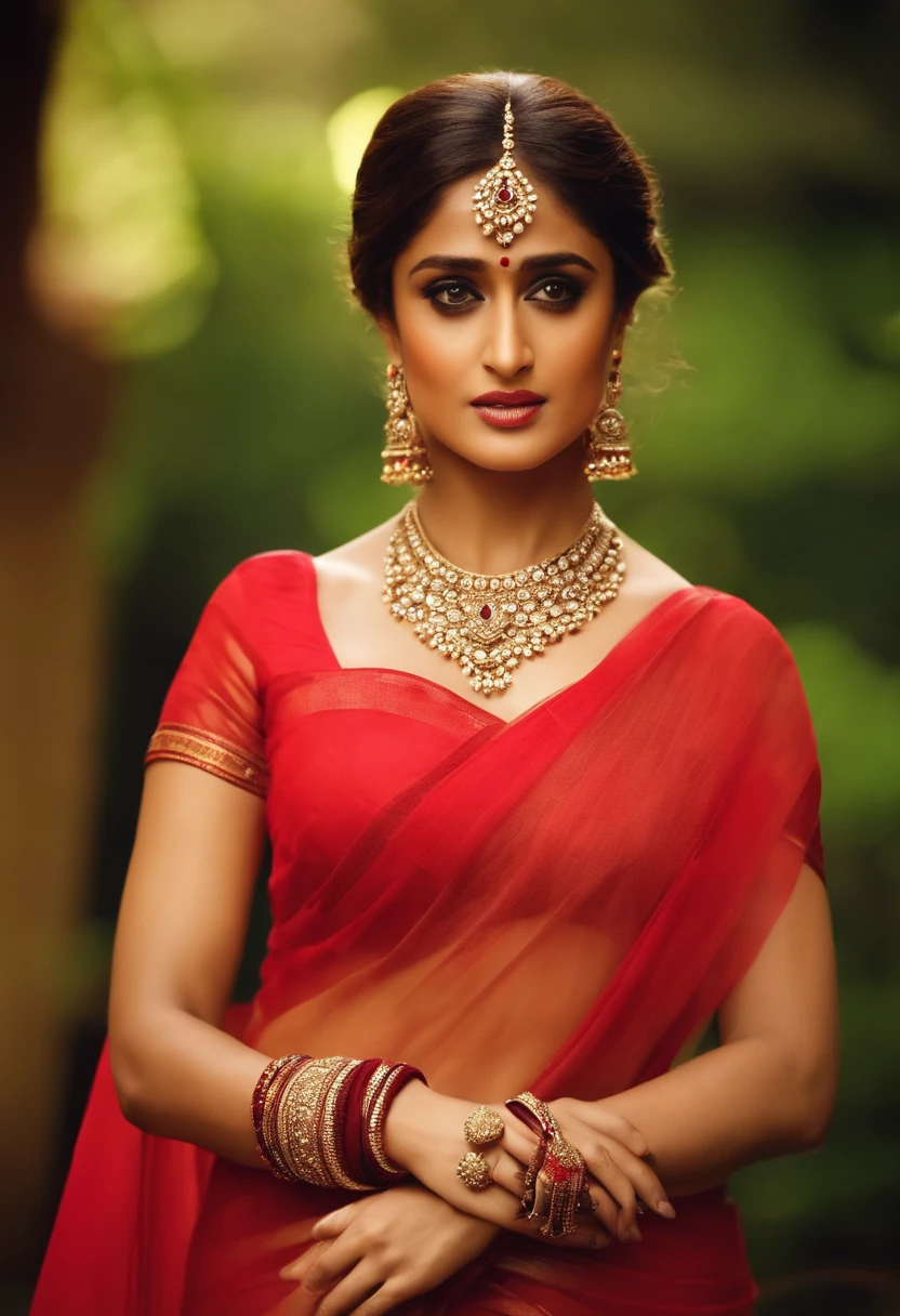 ileana d'cruz with sari bengali look, red tika,