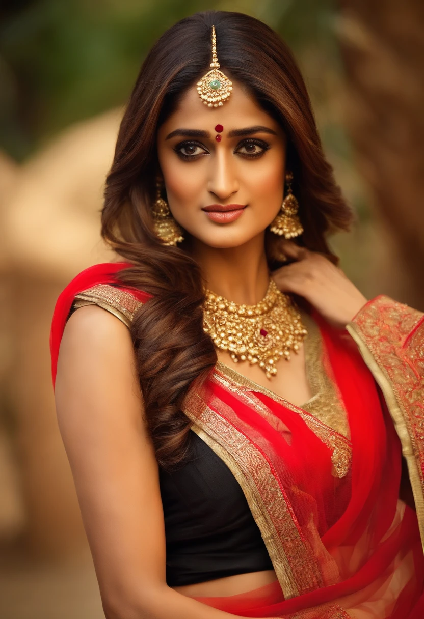 ileana d'cruz with sari, proper bengali look, red bindi, without jewellery,