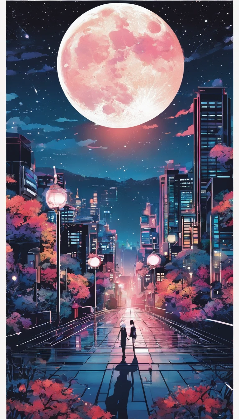Lovely night view、moonlights、Anime Art Background、There are no people、fullmoon