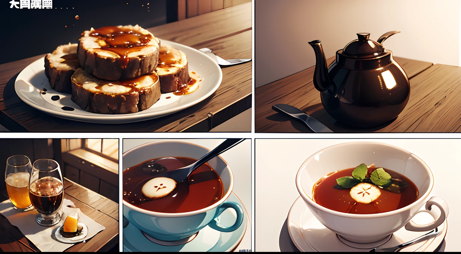 comic strip,A cup of Luckin coffee and a glass of Moutai,Sauce fragrant,antigravity,The art of splashing,Detail enhancement,8K,super-fine,concept-art