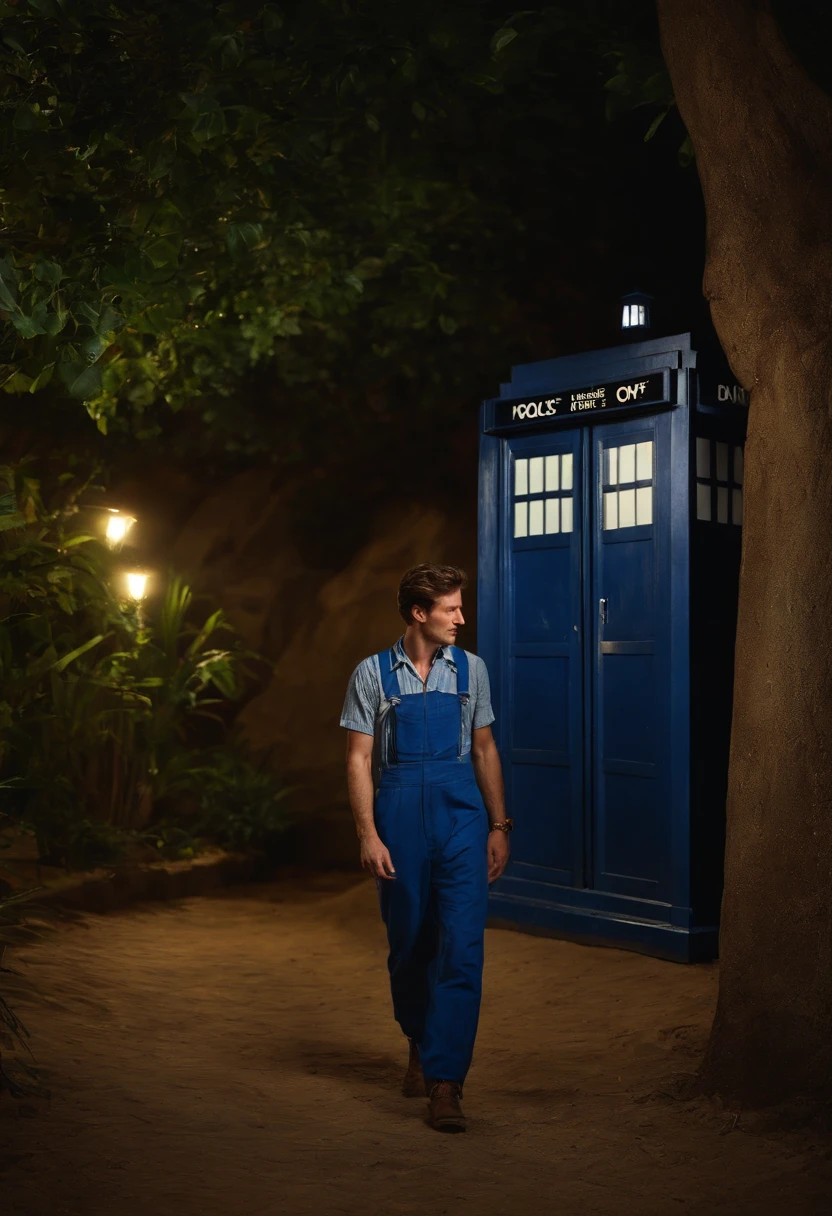 David tennat, wearing overalls up to the feet, tardis no brasil