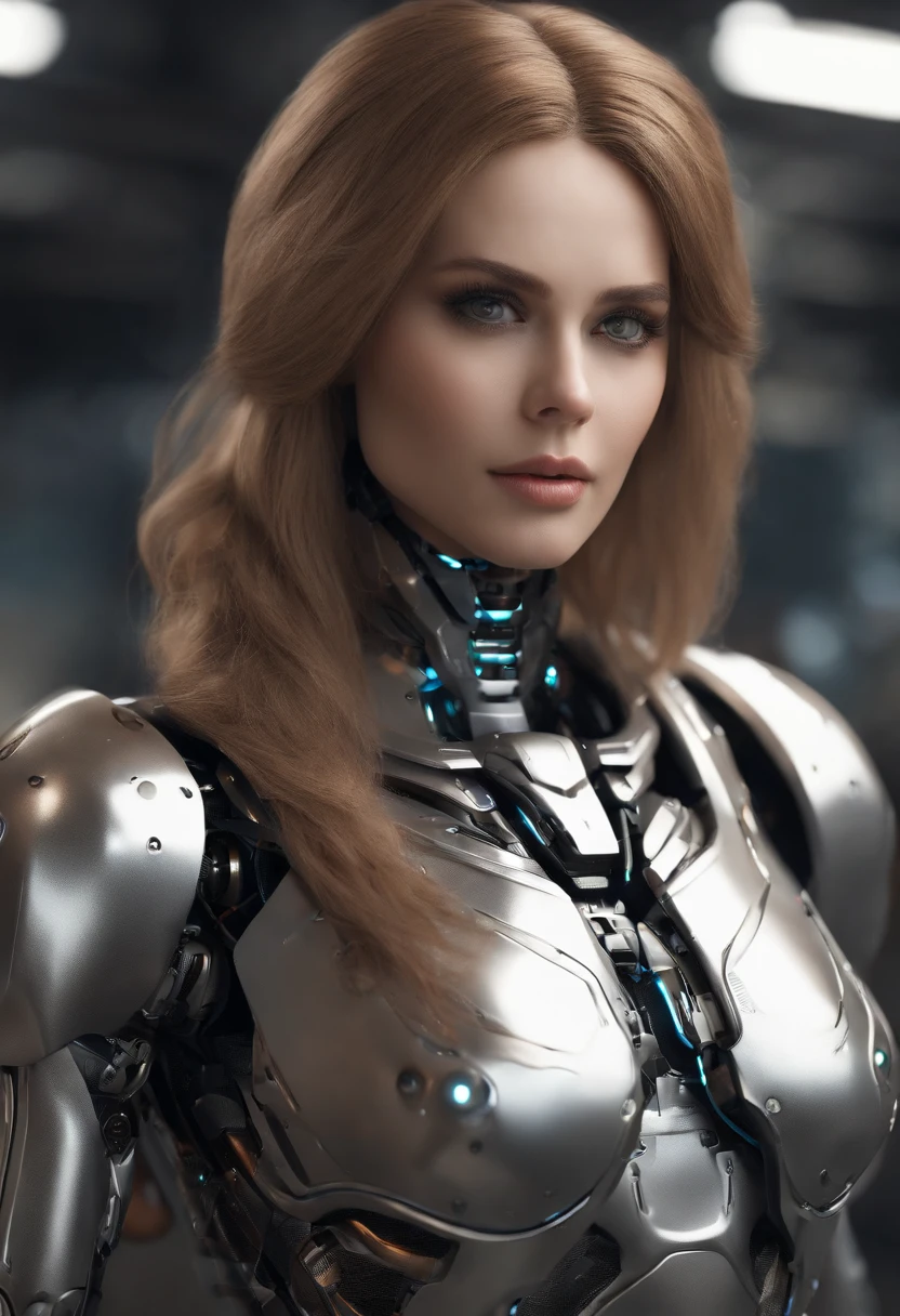 Best Quality, High Detail, 4K, Human, Robot Girl, Android Face(Metal), Steel & Titanium Leather, Robotic Face(With Human Features), Cybernetic Eyes(Hard Eye Circle, Clear Eye Pupil), 1girl, Formal, Perfect Hands(5 fingers), Wig(False Hair), Big Breasts, Bionic Armor, Full-Length, Whole Body, Masterpiece Body,