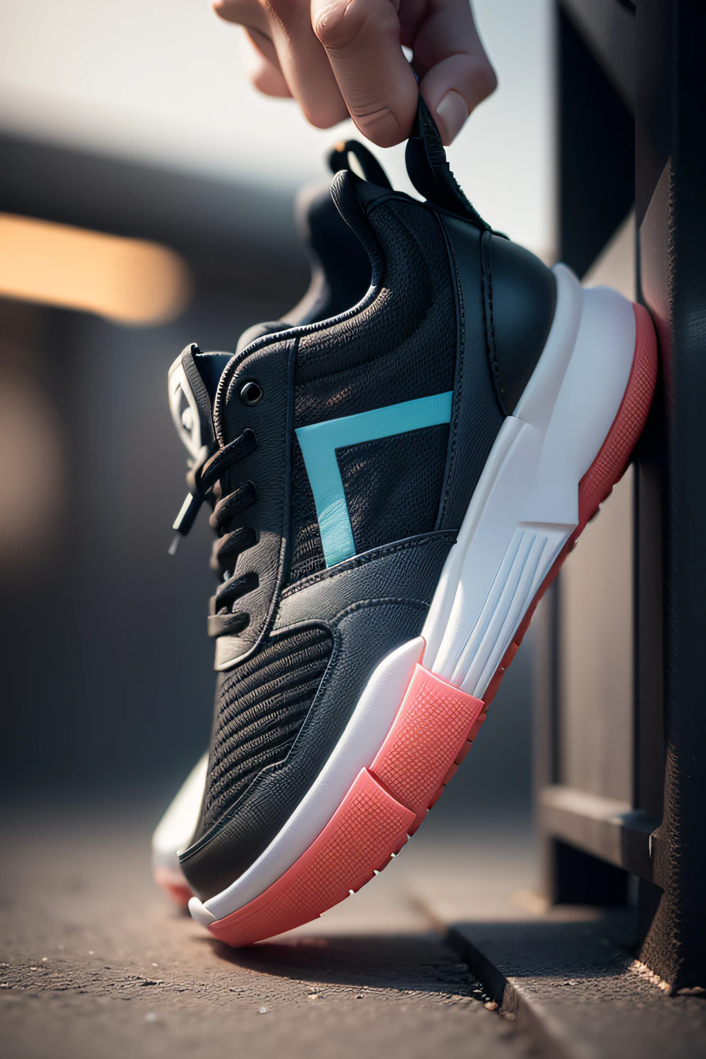 A highly detailed 3D shoe product in a studio setting, captured in a street photography style. The shoe should be the key focus, with intricate textures and realistic lighting to enhance its visual appeal. The image should be of the highest quality, with a resolution of 4k or 8k, resembling a masterpiece. The shoe itself should be accurately rendered, with every tiny detail visible, creating a photorealistic effect. The use of HDR and UHD techniques will further enhance the image's realism. The studio lighting should be professionally set up, highlighting the shoe's features and adding depth to the composition. The color palette should be vibrant and vivid, enhancing the overall aesthetics. The main goal of the image is to showcase the shoe's design and quality, while evoking a sense of street style elegance.

Note: You can adjust the strength of keywords as needed using () and [] syntax.