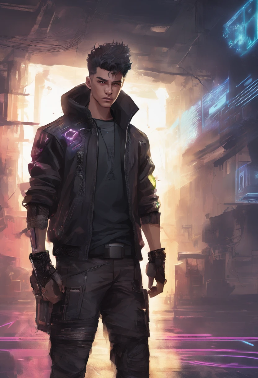 Change background cyberpunk handsome boy, realistic face, 8k, ultra realistic,