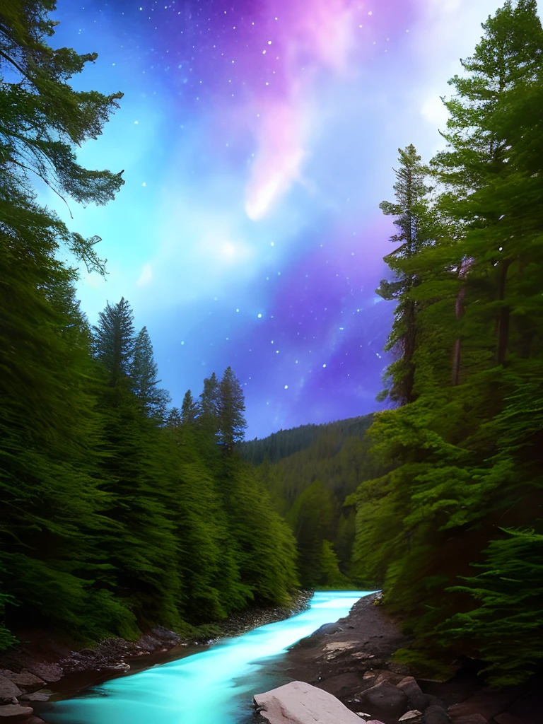 1142° - Inspiration, Nebula, Artwork, Forest, River