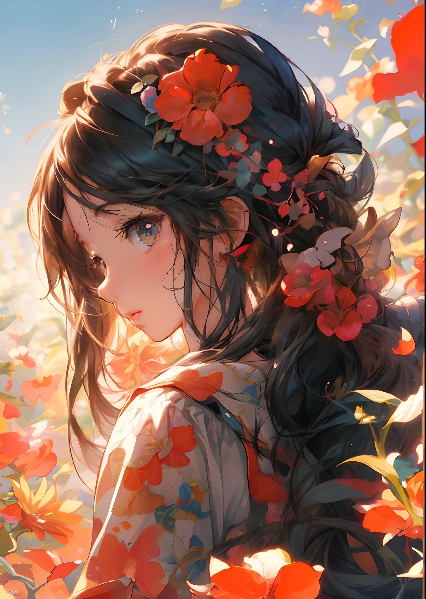 anime girl with flowers in her hair and a bird on her shoulder, detailed key anime art, anime visual of a cute girl, detailed anime artwork, beautiful sunflower anime girl, splash art anime , anime style 4 k, detailed anime art, clean detailed anime art, kawacy, 🍁 cute, detailed digital anime art, anime art wallpaper 4k