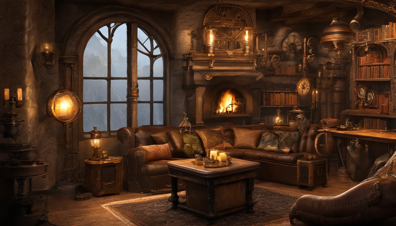 There is a living room,There are a lot of books on the shelves, cozy cafe background, cozy place, cozy environment, designed for cozy aesthetics, Relaxing concept art, cozy home background, Cozy atmosphere, pleasant cozy atmosphere, highly detailed scenario, a multidimensional cozy tavern, cozy and peaceful atmosphere, cozy living room background, cozy environment, cosy atmoshpere, highly detailed environments