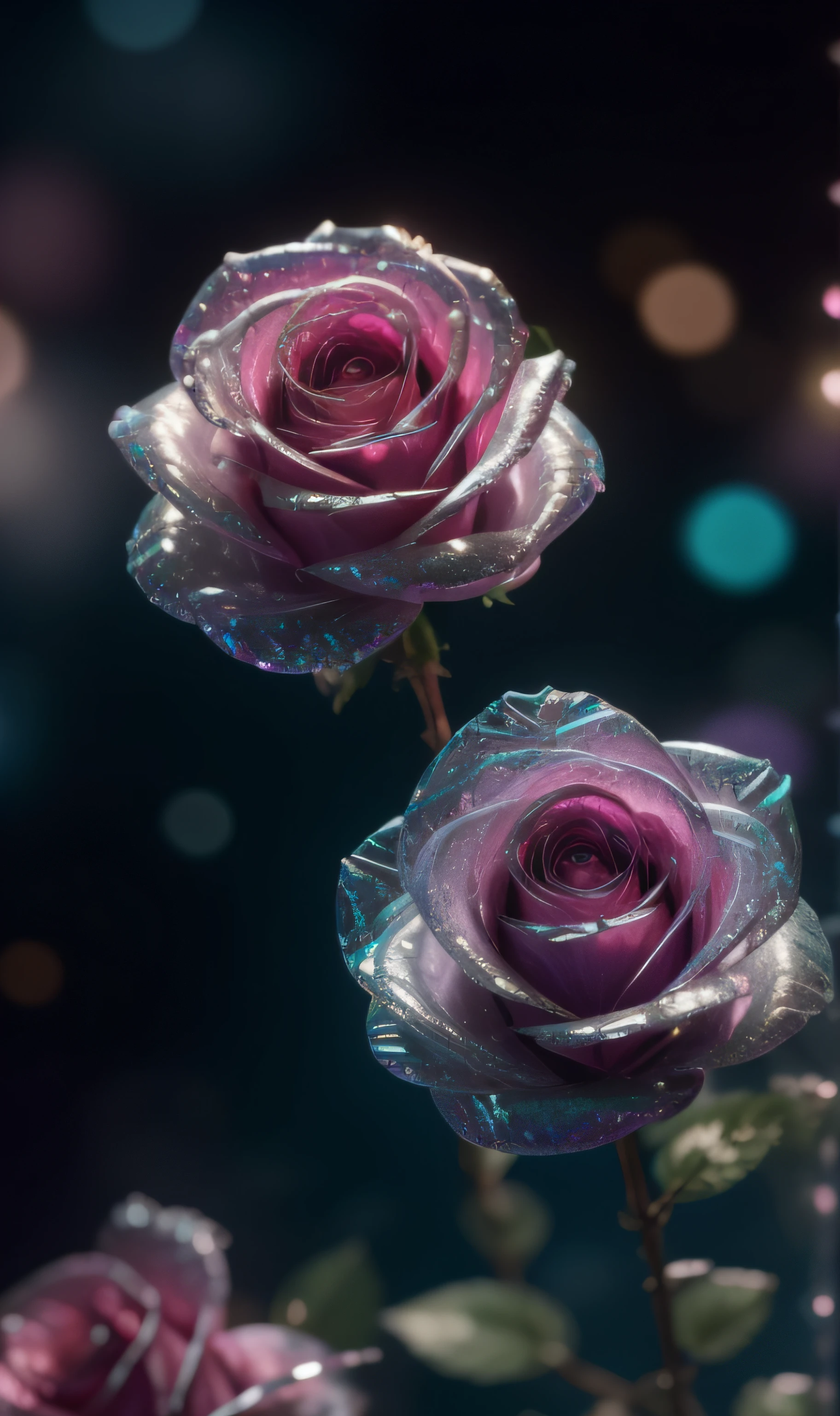 Crystal fantasy, Roses, Full-color, toe-up, neon, countless crystal feathers flutter in the air,
fantasy, galaxy, transparent, shallow depth of field, jade bokeh, sparkling, sparkling, stunning, colourful,
Magical Photography, Dramatic Lighting, photo realism, Ultra Detail, 4K, DOF, High Resolution