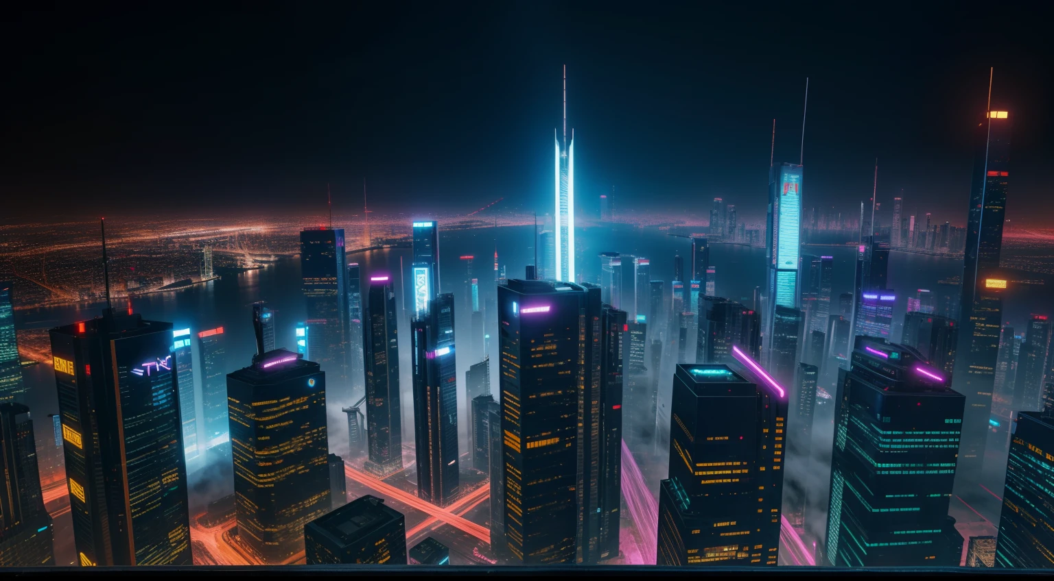 cyberpunk city, realistic skyline, cyber urban fantasy, vibrant, photorealistic, realistic, dramatic, dark, sharp focus, 8k