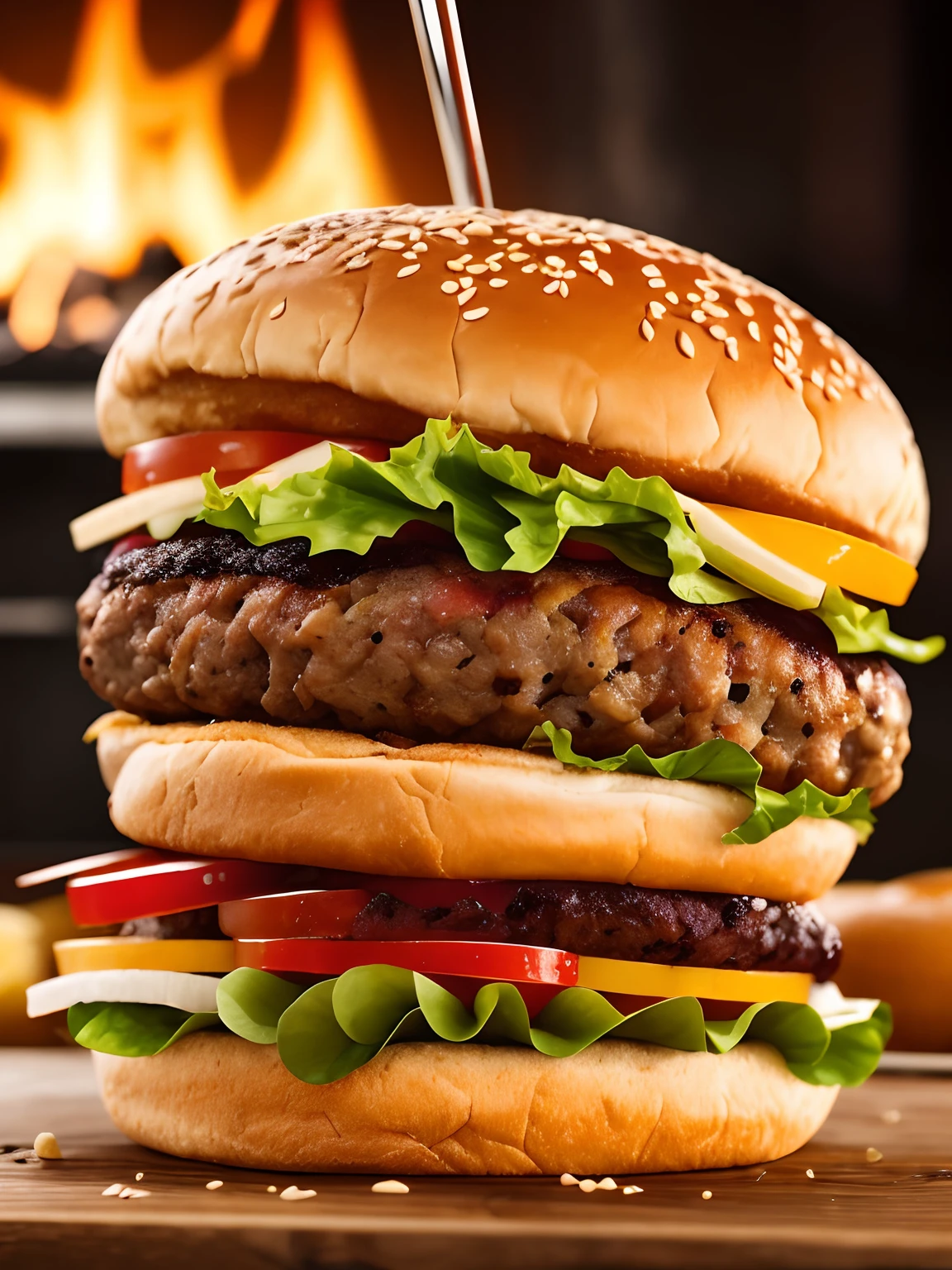 A handmade burger falling into juicy pieces, saboroso, quente, foto promocional, detalhes intrincados, hdr, cinemactic, adobe lightroom, altamente detalhado