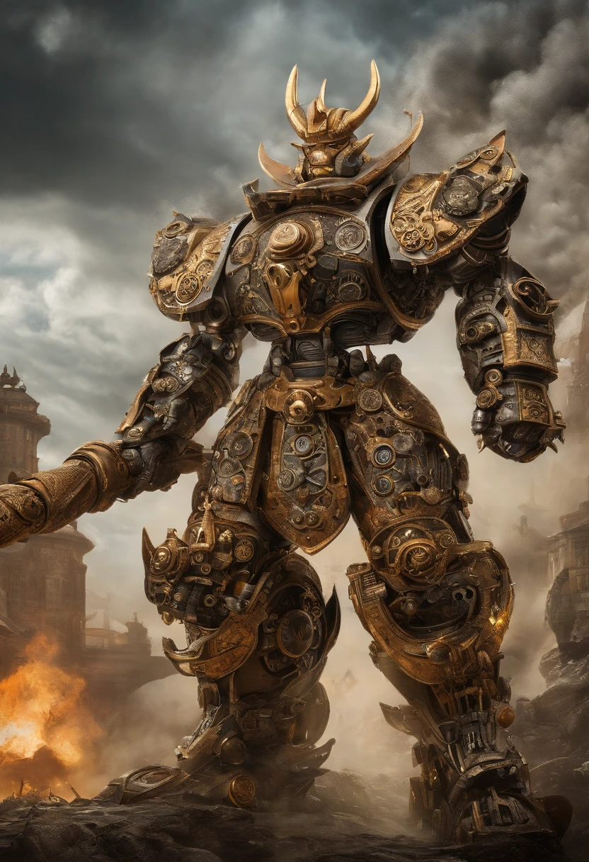 Son Goku samurai steampunk mecha dragonball
(best quality,4k,8k,highres,masterpiece:1.2),ultra-detailed,(realistic,photorealistic,photo-realistic:1.37),HDR,UHD,studio lighting,ultra-fine painting,sharp focus,physically-based rendering,extreme detail description,professional,vivid colors,bokeh,samurai armor,giant mecha,steampunk weapons,muscular physique,battle-ready stance,glowing aura,dynamic action scene,dramatic lighting,mechanical gears,futuristic technology,ornate designs,metallic texture,fierce expression,fiery energy blasts,floating debris,dystopian cityscape,lush greenery,sparks and smoke,ancient symbols,wispy clouds,peaceful and chaotic coexistence,intricate mechanical parts,pale moonlight,gleaming sword,cybernetic enhancements