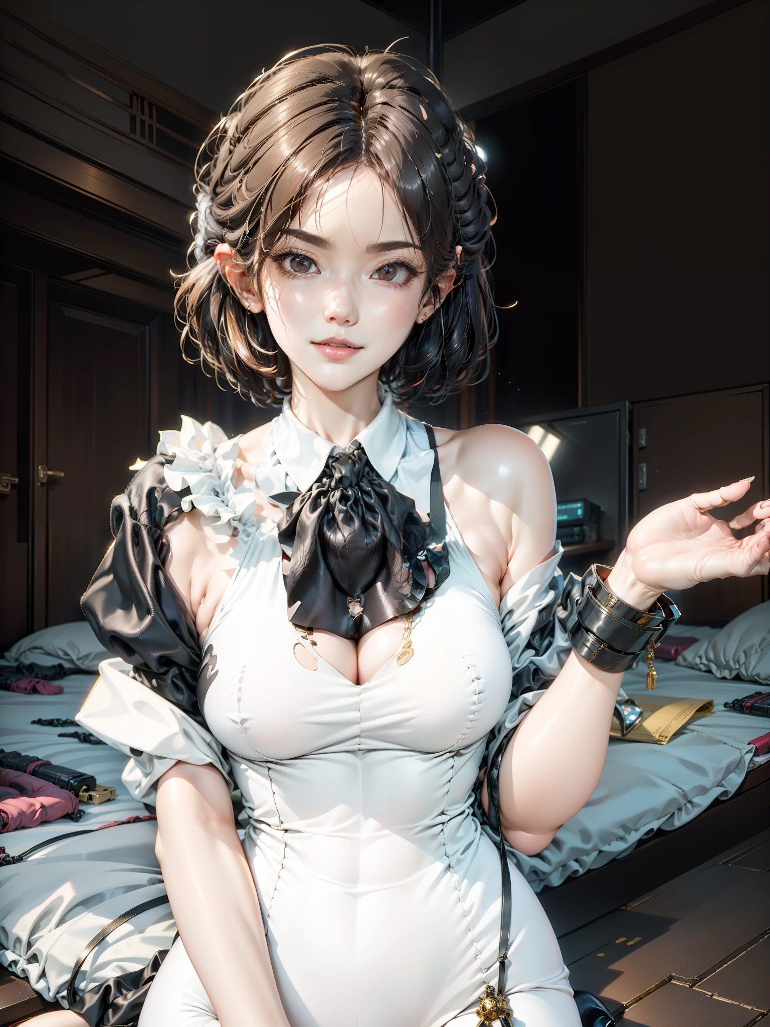 (((The erection))), (Pee on the floor: 1.4), (Urinary incontinence: 1.47), (Urine on the floor: 1.37), Beautiful big breasts, (Bokeh), indoor,(small_Head), Korean (K-pop idol), Solo, (Areola), (valley), armpit wrinkles, Delicate and sexy (鎖骨: 1.3), Smooth skin, necklace, Black hair, Long legs, Short hair, Oval face, Double eyelids, Smart, Good hands, (Tie with handcuffs), Good feet, Natural (Super huge breasts: 1.25),  bare shoulders​, (Transparent fabric)Black lace bodysuit, (squatting on the ground)((Spread your legs wide)), (Spread your legs))), (Female pubic hair:1.35), (from below), (Glossy glossy skin:1.05), ((Low angle)), Perfect figure, (64k, hyper HD, RAW photo, Top quality, Masterpiece:1.4), (Realistic, Realistic:1.37), 超高分辨率, photon maping, Radio City, Physics-based rendering, Professional soft light, High heels, (sfv), (Charoline)gigantic cleavage breasts，Expose body body，gigantic hip，underdressing，Small man's waist，Heavy makeup，Prostitutes，Pornographic，Take a look ，Heavy blush，Tempting，There are succubus patterns on the lower abdomen