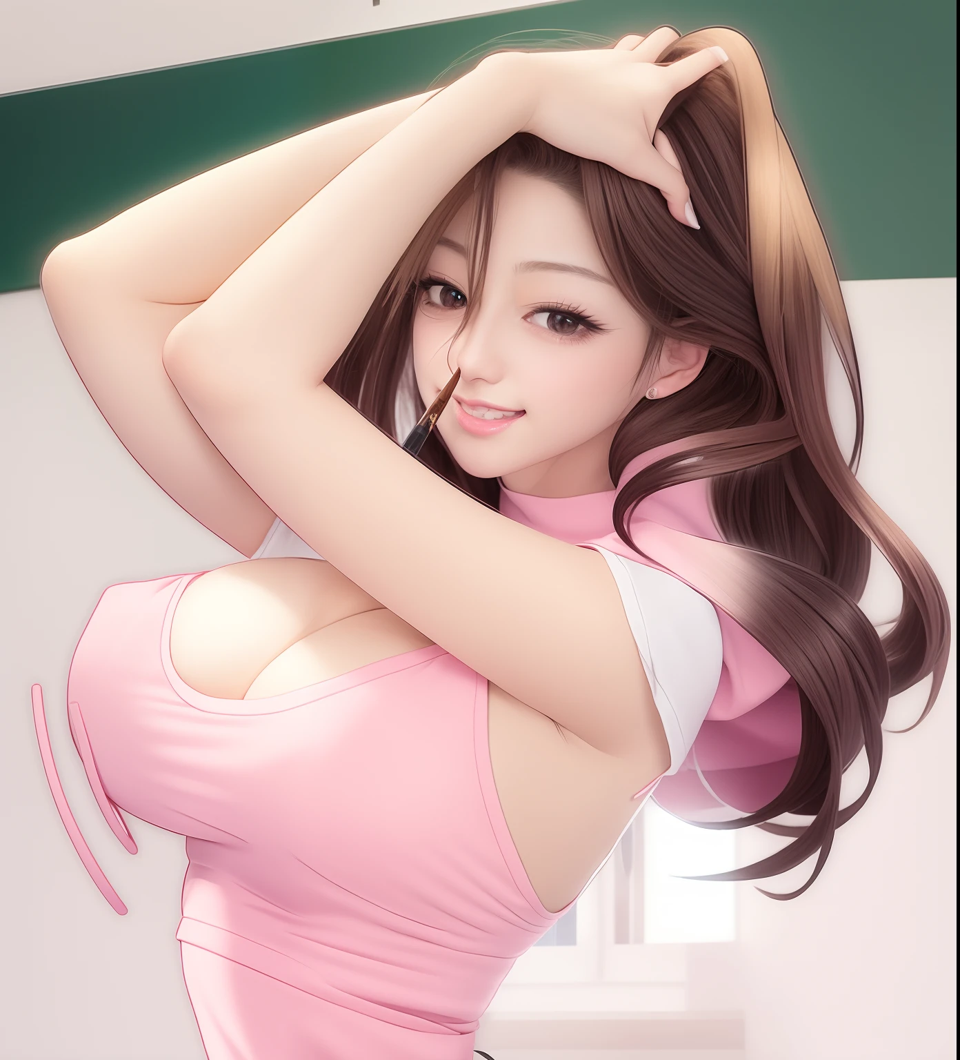 a cartoon picture of a woman in a pink top is holding a baseball bat, seductive anime girl, beautiful alluring anime woman, attractive anime girl, marin kitagawa fanart, beautiful alluring anime teen, anya from spy x family, smooth anime cg art, oppai, realistic schoolgirl, digital anime illustration, beautiful anime woman, ecchi anime style, anime goddess