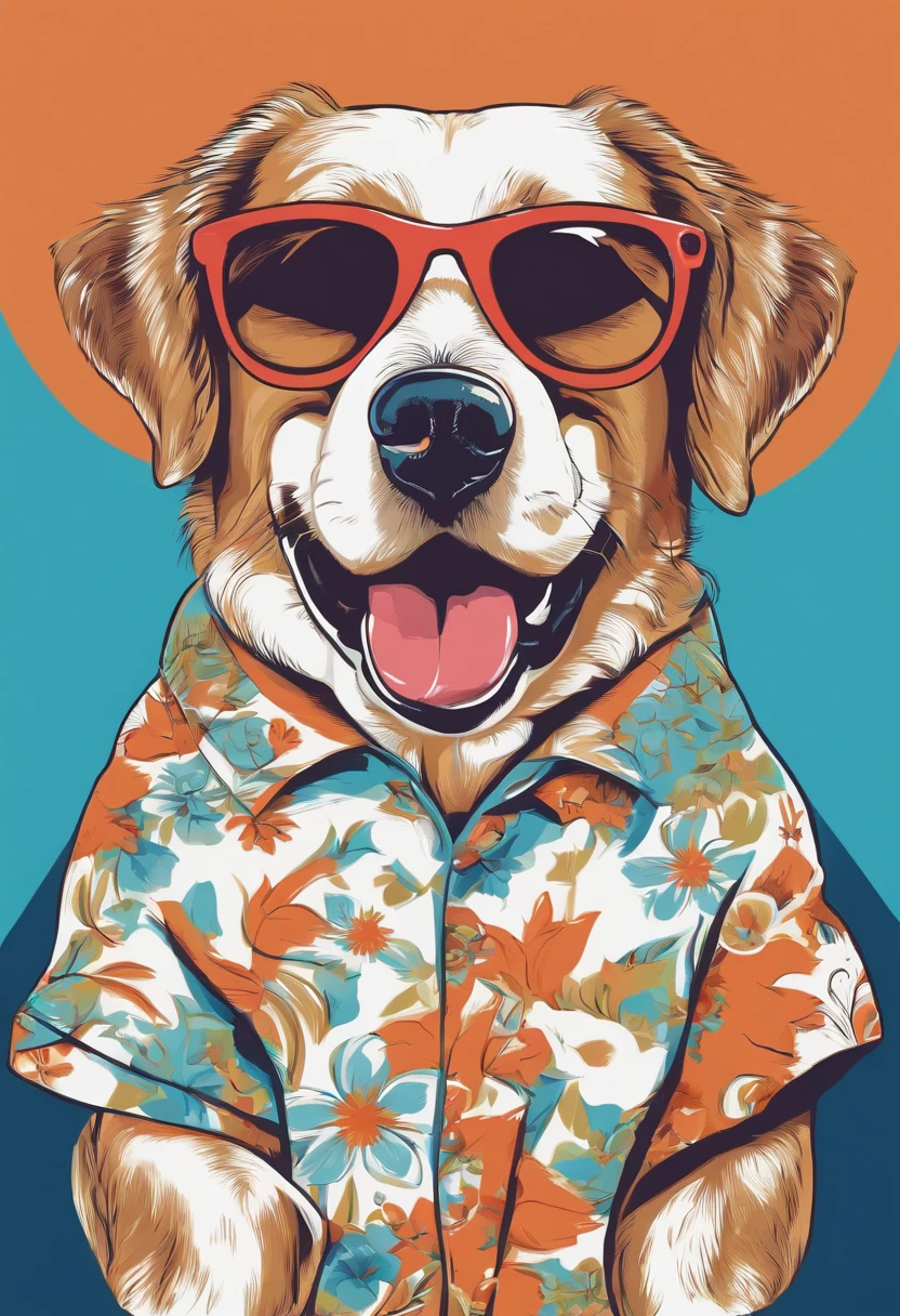 colorido: Graphic vector of a happy cute dog tshirt, wearing sunglasses, design de detalhe, colorido, contorno, fundo branco