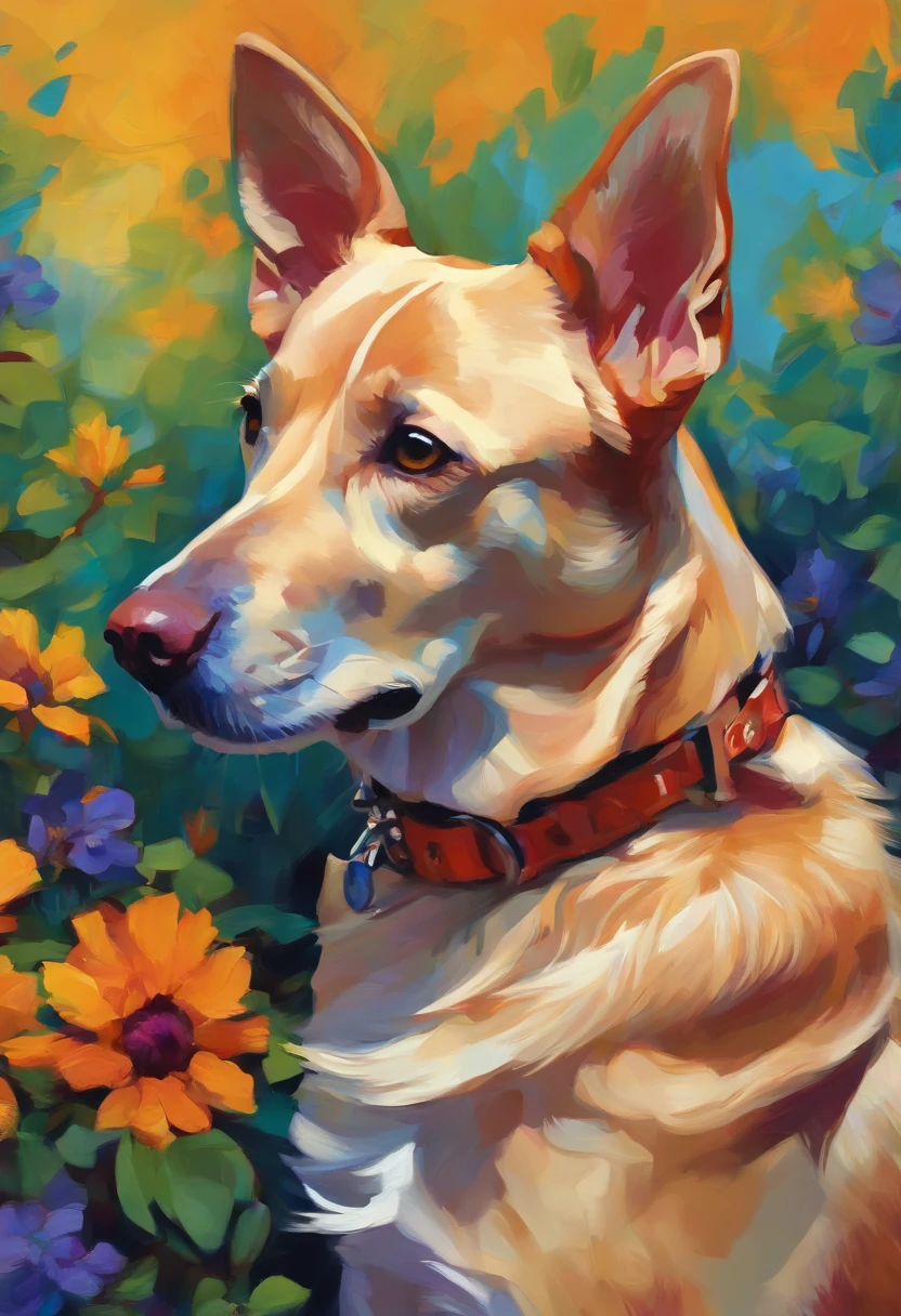 wallpaper , A crazy dog, digital illustation, Por Erin Hanson, oil paint, vivid colors , Aquarela, trending on ArtStation, foco nítido, Studio photo, detalhes intrincados, altamente detalhado, Directed by: Greg Rutkowski